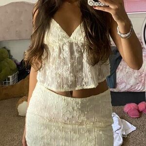 Edikted Butter Yellow Lace Sparkly Two Piece Set